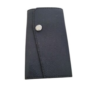 Valextra Navy Blue Pebble Grain Leather 6-Hook Key Case Holder Made in Italy